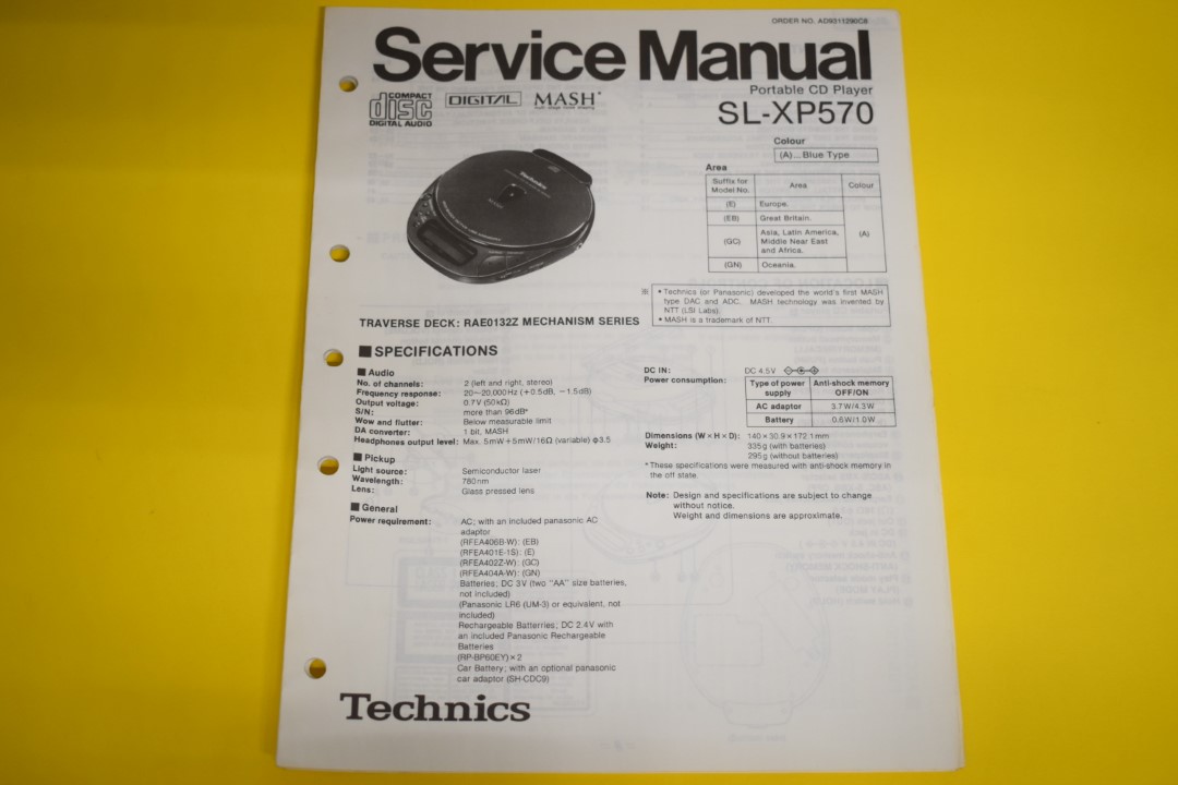 Technics SL-XP570 Portable CD-Player Service Manual  			